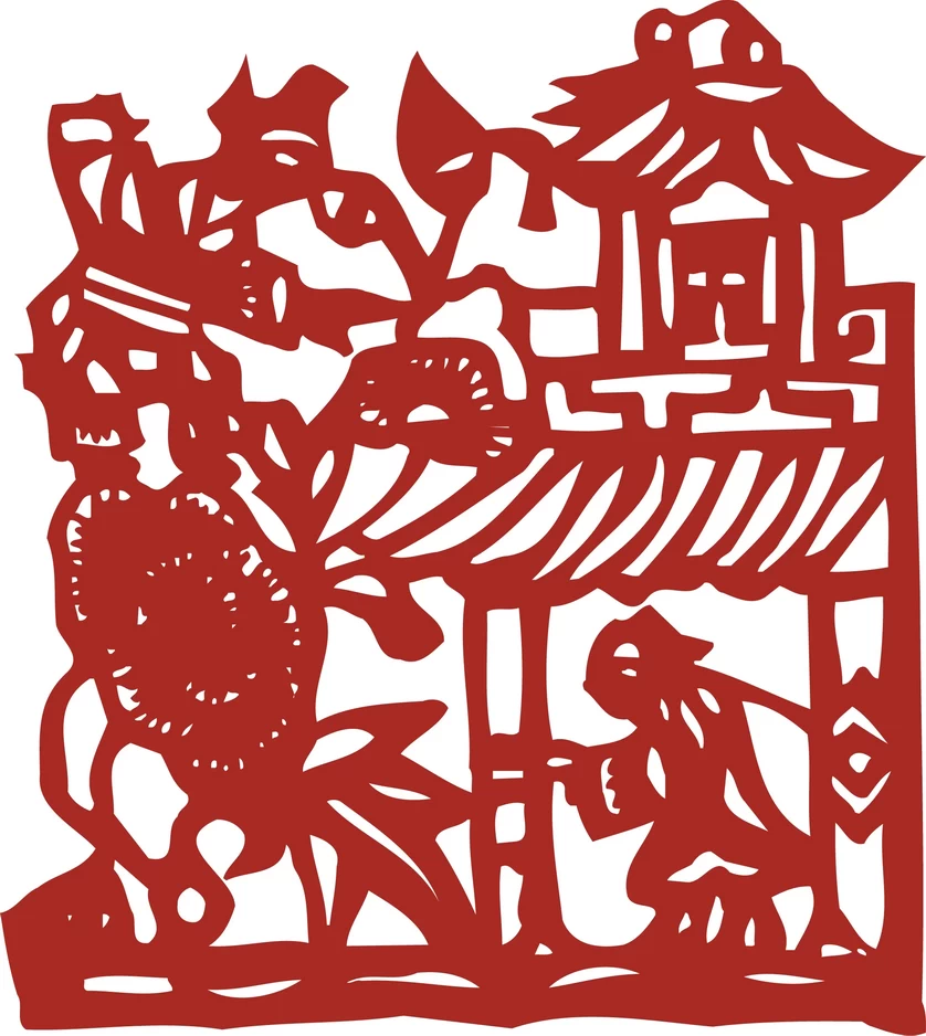 中国风中式传统喜庆民俗人物动物窗花剪纸插画边框AI矢量PNG素材【1456】